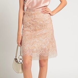 NWT Ermanno Scervino Tulle and Lace Tiered Delicate Pencil Skirt Nude Beige 44